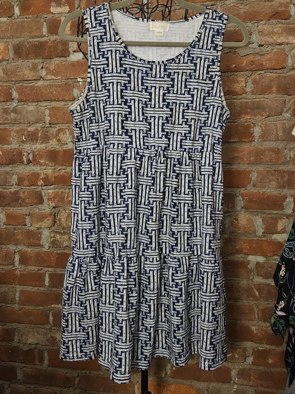 Sleeveless Navy & White Patterned Midi Dress by Top It Off